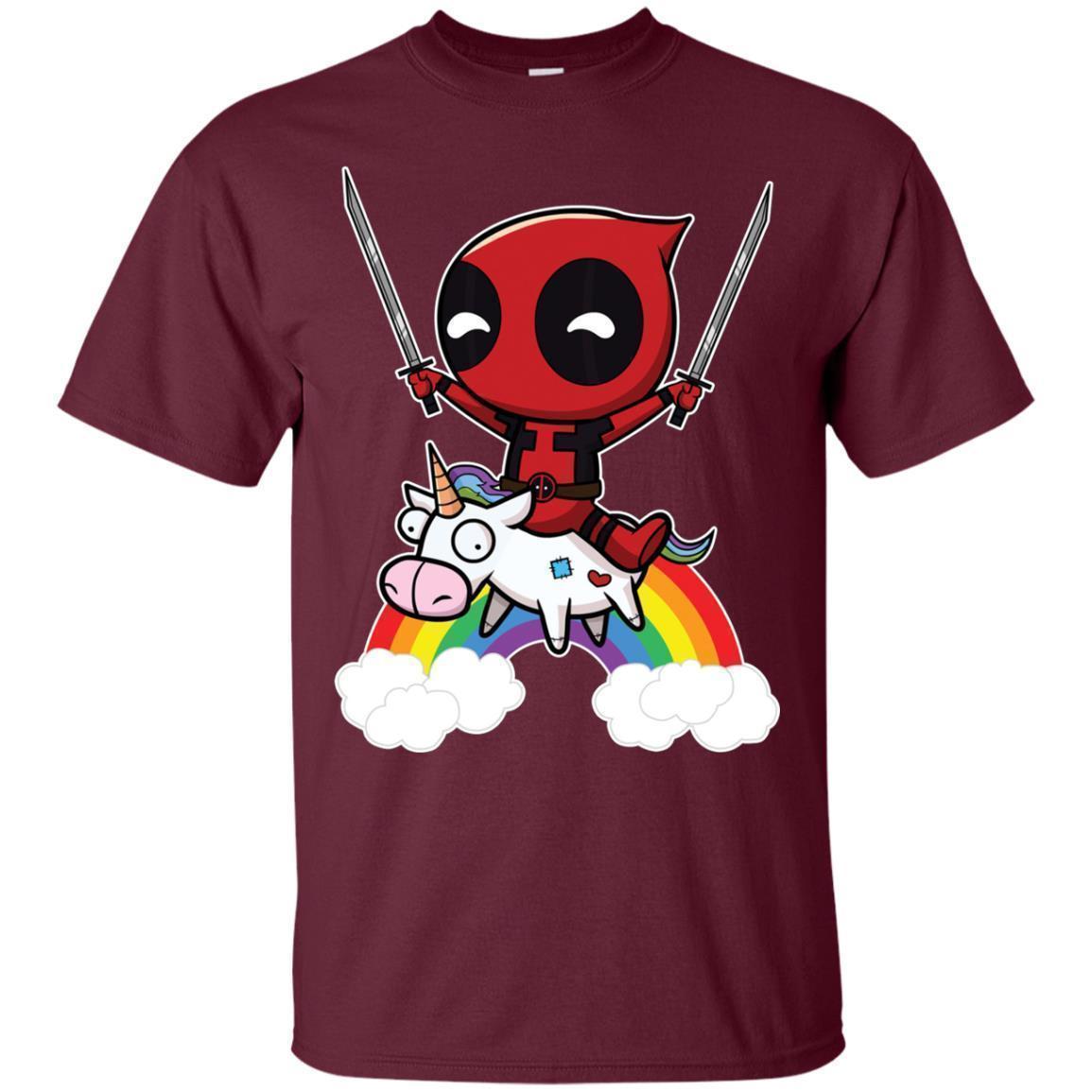 Funny Deadpool Riding Unicorn Shirt - NINONINE